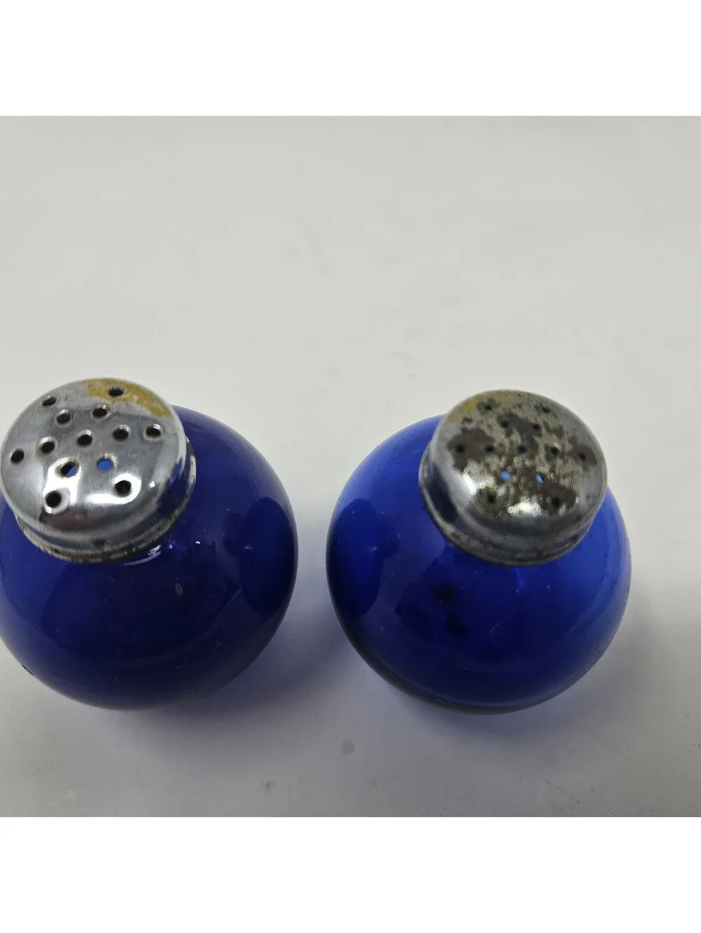 Vintage Round Cobalt Blue Glass Salt & Pepper Shakers Made In Japan 1950's MCM